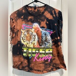 Tiger king custom acid wash and fringe crop tee